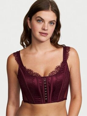 Victoria's Secret Dream Angels Burgundy Purple Lace Unlined Non Wired Corset Top